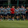Japan's players take part in a training session in Sao Paulo, Brazil, on the eve of the Copa America football tournament