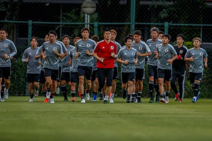 Japan's players take part in a training session in Sao Paulo, Brazil, on the eve of the Copa America football tournament