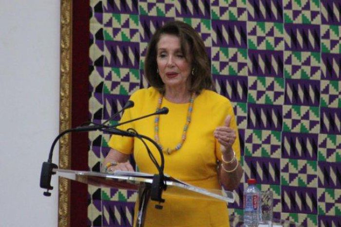 Nancy Pelosi addressing the Ghanaian parliament