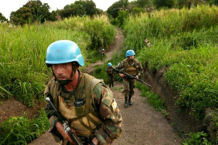 UN soldiers patrol the area surrounding the village of Kafe near Lake Albert in DR Congo's Ituri province, on March 27, 2018