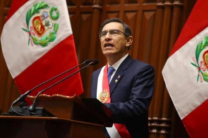 In this handout picture released by Andina, Peruvian President Martin Vizcarra addresses the congress in Lima, Peru, on July 28, 2019. Vizcarra proposed early elections to end "institutional crisis"