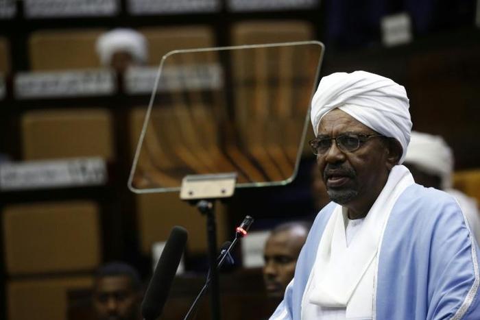 Sudan's ousted president Omar al-Bashir addressing parliament on April 1