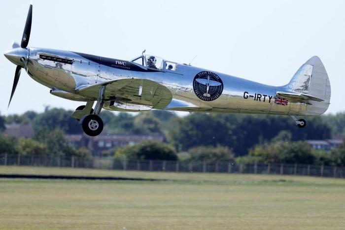 Two British aviators, Matt Jones and Steve Brooks, are taking turns to fly the Silver Spitfire on its four-month, 43,500-kilometre adventure westwards around the globe -- the first time a Spitfire will ever have circumnavigated the planet