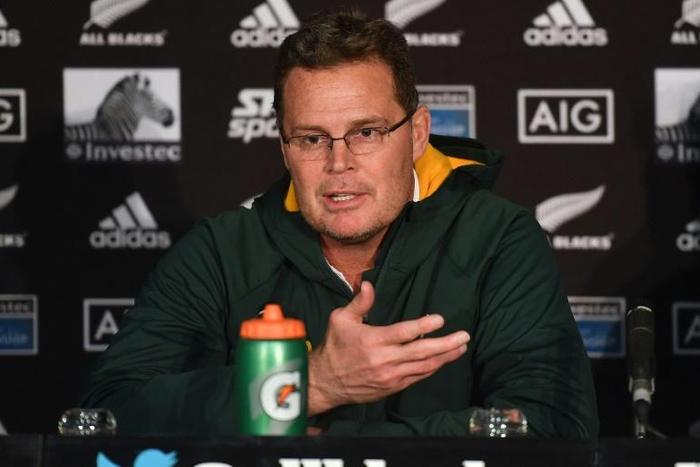 South Africa coach Rassie Erasmus speaks to the media after a 16-16 draw in New Zealand last month