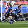 Mana Iwabuchi celebrates after putting Japan ahead against Scotland in Rennes on Friday