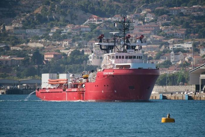 The Ocean Viking, displaying the red and white colours of its Norwegian flag, is expected to reach the central Mediterranean in two to three days