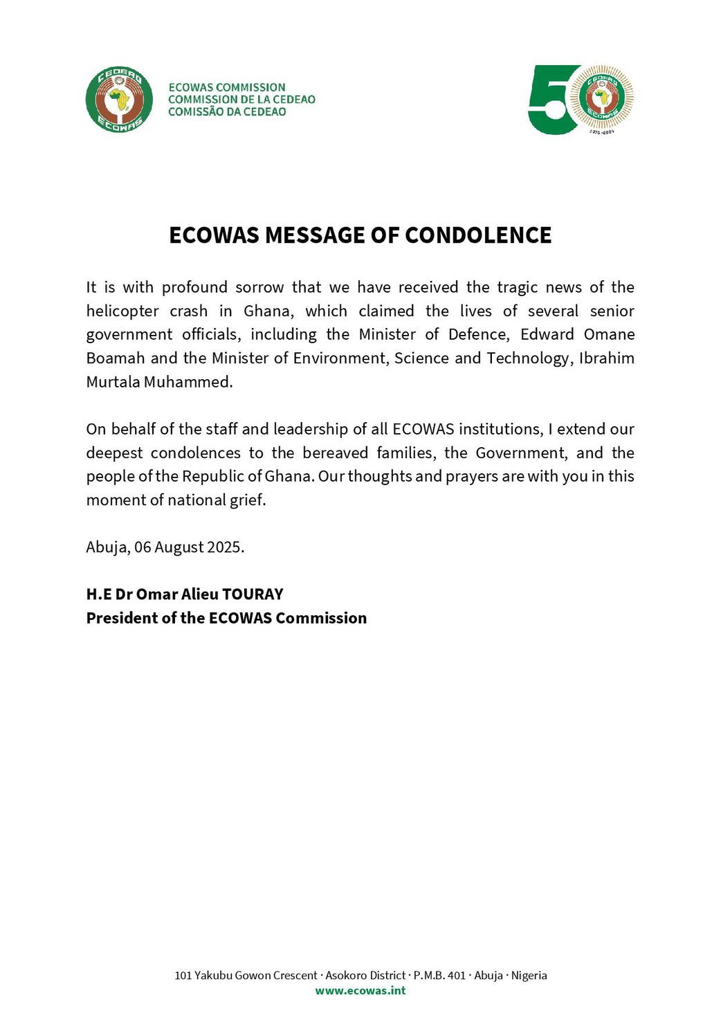How UN, AU, ECOWAS, and world leaders reacted to Ghana’s tragic helicopter crash
