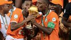 Celebrating the win in the most global AFCON ever. Simon Adingra and Max Gradel of the Ivory Coast (Photo courtesy: CAF Online official X account