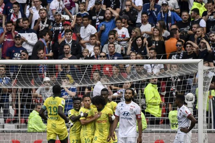 As Nantes celebrated their goal, Lyon players and fans showed disbelief