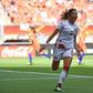 Denmark's Nadia Nadim celebrates a goal against the Dutch in the Euro 2017 final. The Netherlands would go on to beat the Danes 4-2