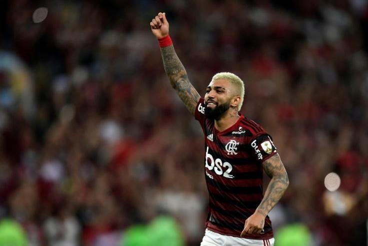 Gabriel Barbosa celebrates after Flamengo's 5-0 thrashing of Gremio in Rio