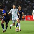 Iraq's forward Amjad Attwan Kadhim (C) scored a belter during his teams 4-0 thrashing of Cambodia