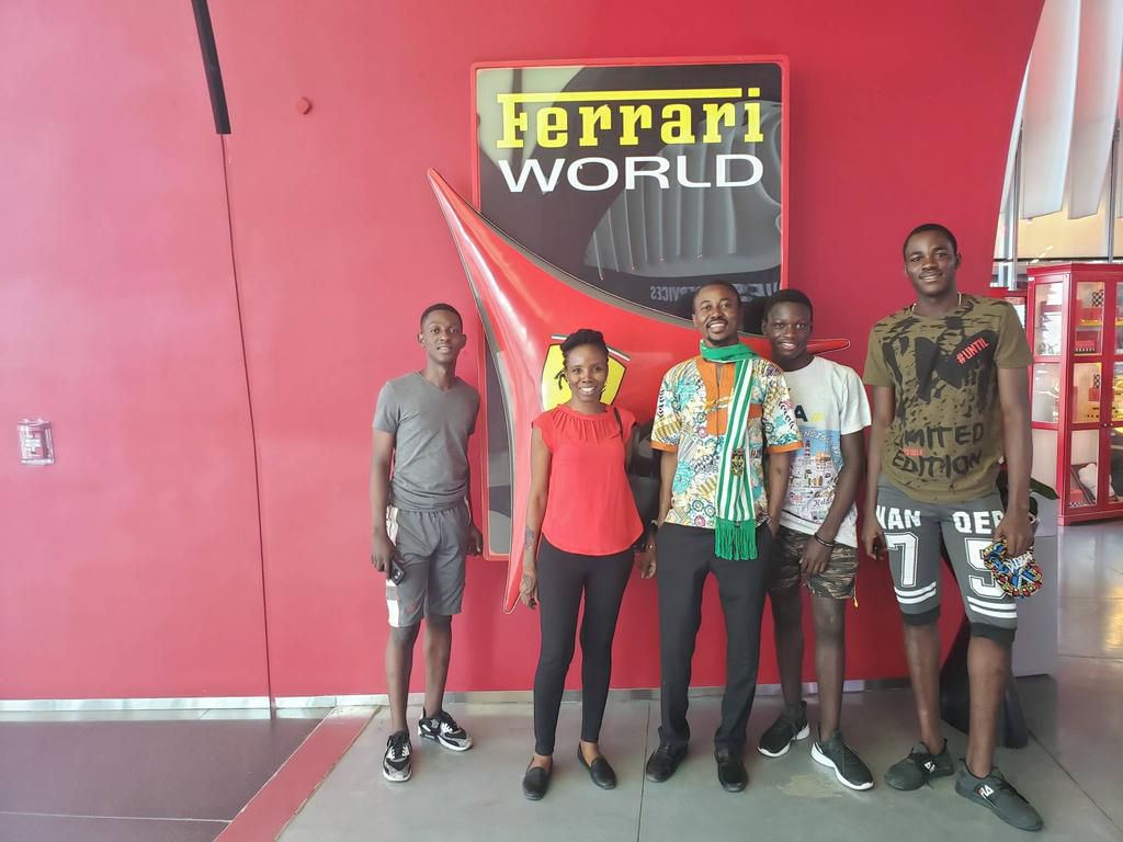 2019 NSMQ champions having fun with Dr Elsie Kaufmann in Dubai