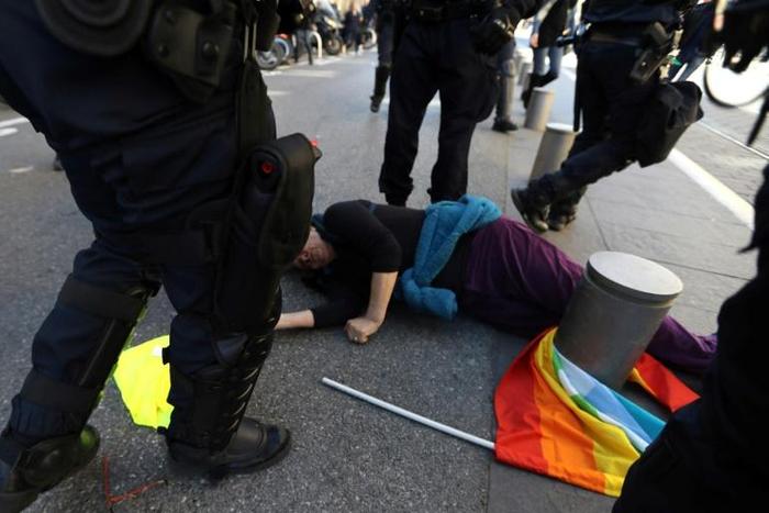 Activist Genevieve Legay was hospitalised after hitting her head in a fall as police charged protesters