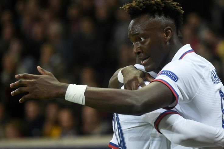Chelsea forward Tammy Abraham celebrates scoring a Champions League goal against Lille