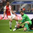 Slavia Prague goalkeeper Ondrej Kolar (centre) faces the might of Barca on Wednesday