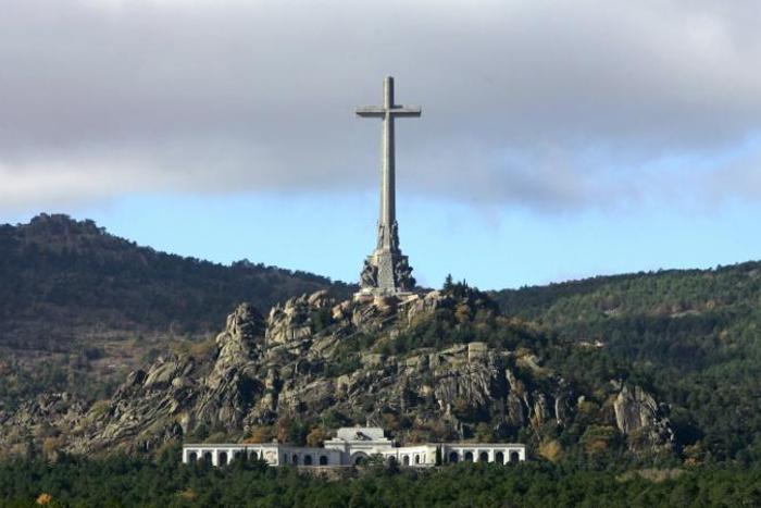 A huge cross stands over the grave of Spanish dictator Francisco Franco in the Valley of the Fallen near Madrid