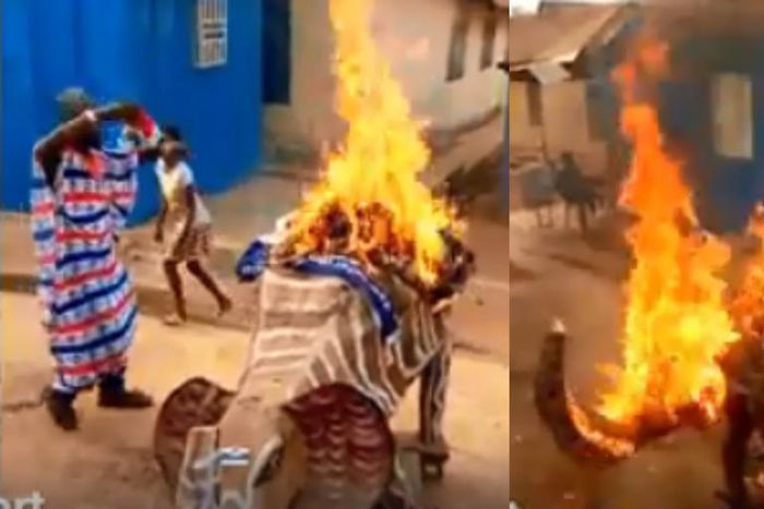 Man quits NPP; burns party paraphernalia over failed promises