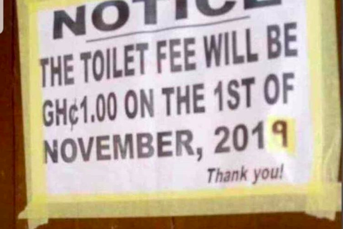 Toilet fee prices increase from 50 pesewas to GHC1.00