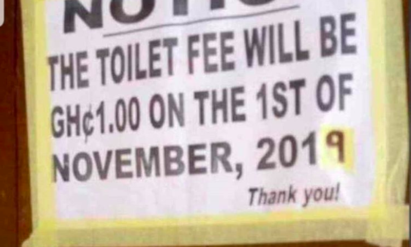 Toilet fee prices increase from 50 pesewas to GHC1.00