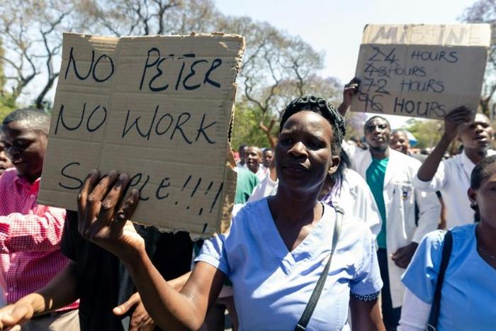 Demonstrators earlier this week chanted 'No Peter, no work'