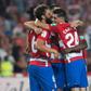 Granada players celebrate at the end of their stunning win over Antoine Griezmann and Barcelona