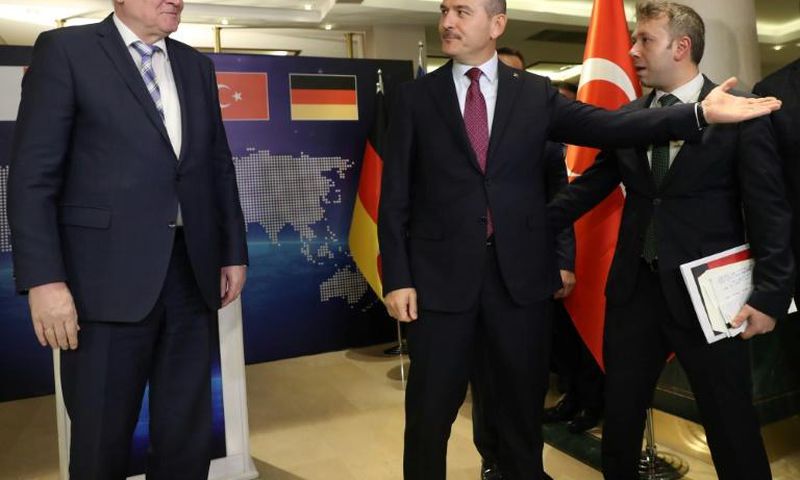 Turkey's Interior Minister Suleyman Soylu (R) and European Commissioner for Migration, Dimitris Avramopoulos meet to discuss cooperation on migration management in Ankara, Turkey, October 3, 2019