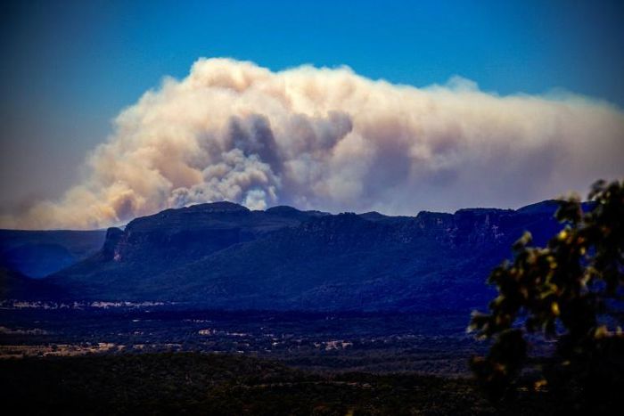 A large bushfire in the Wollemi National Park near Lithgow, west of Sydney