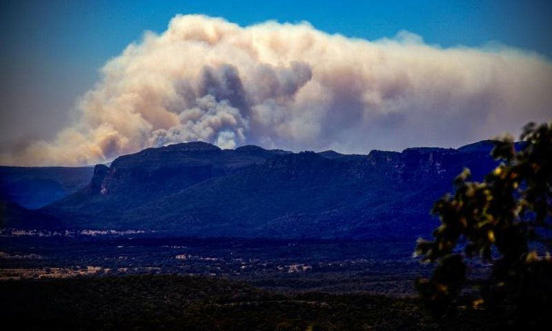 A large bushfire in the Wollemi National Park near Lithgow, west of Sydney