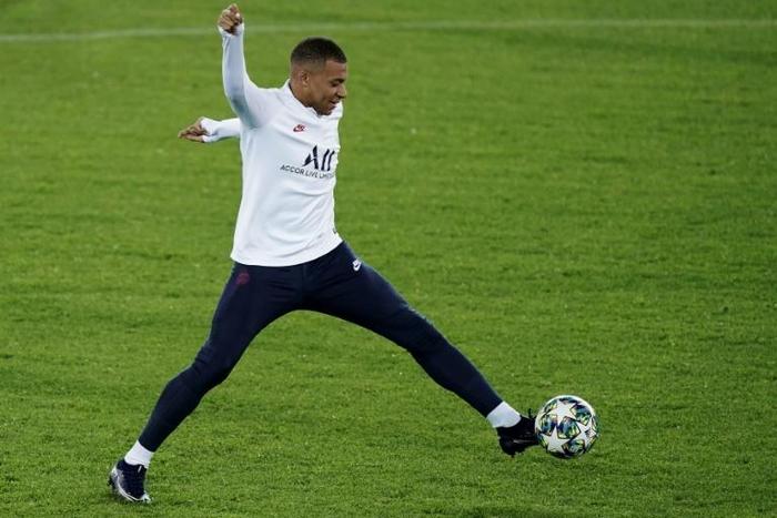 Paris Saint-Germain's Kylian Mbappe in training on Monday