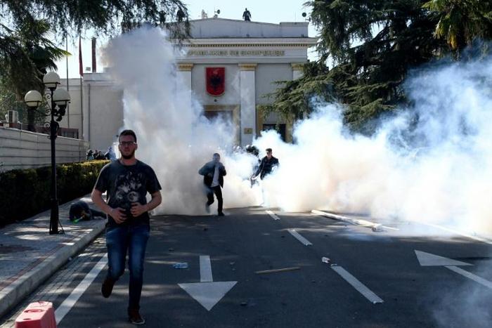 This was the latest in a series of anti-government protests outside Albania's parliament