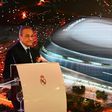 Real Madrid's Florentino Perez attends the unveiling of plans for the renovation of the Santiago Bernabeu stadium