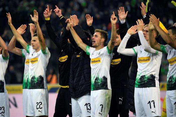 Moenchengladbach players in celebratory mood