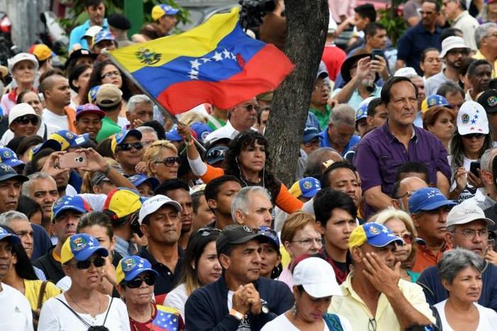 People at a session of the opposition-led National Assembly at Alfredo Sadel square in Caracas on July 23, 2019