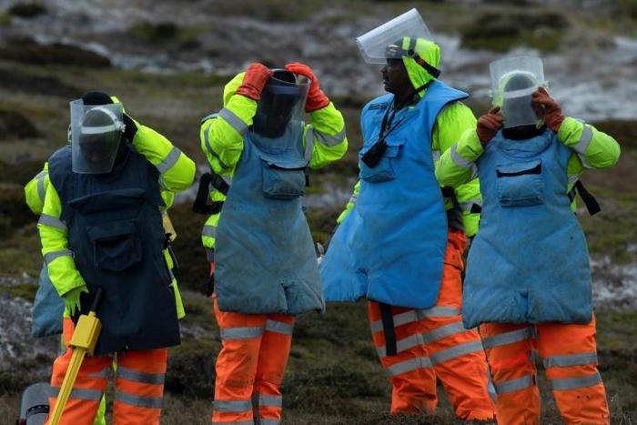 Zimbabwean citizens work as expert deminers, clearing the 25,000 mines laid by Argentine troops during their 74-day occupation of the Fakland Islands in 1982