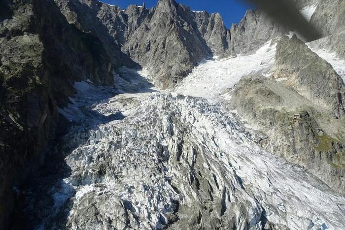 The Planpincieux glacier, on the Grandes Jorasses peak of the Mont Blanc massif, melted more than usual in the late-summer heat