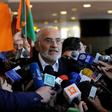 Bolivia’s opposition presidential candidate Carlos Mesa speaking to reporters in La Paz on Monday