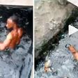 Angry soldier makes phone thief swim in a dirty gutter (video)