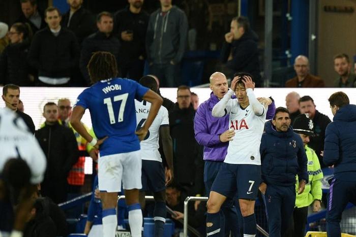 Son Heung-Min (C) was left distraught after his foul resulted in a grisly injury to Everton's Andre Gomes