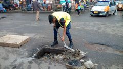 Lance Corporal Simon Agbeko desilts choked drains in Accra
