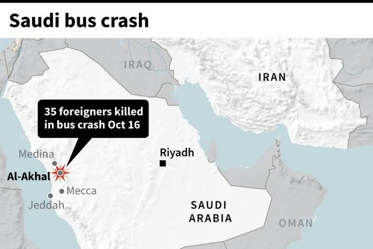 Map locating a fatal bus crash in Saudi Arabia on Wednesday.