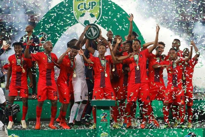 Second division club TS Galaxy celebrate a stunning South African FA Cup final victory over Kaizer Chiefs that secured a place in the CAF Confederation Cup