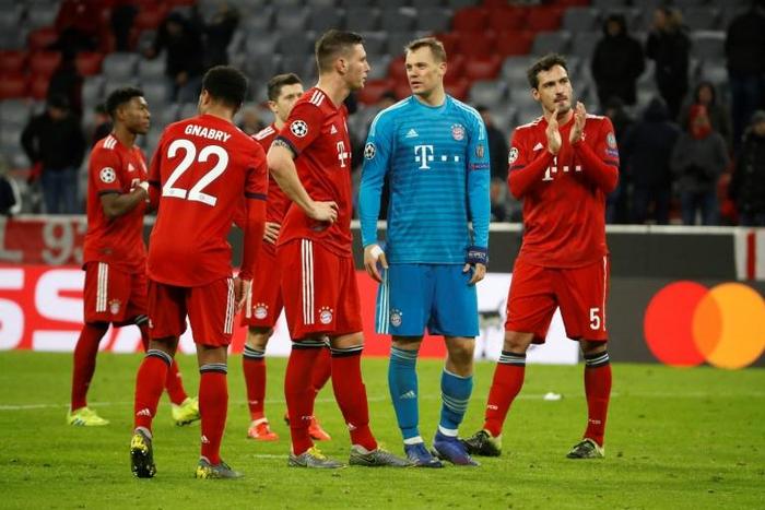 Bayern Munich's disappointed stars (from left) David Alaba, Serge Gnabry, Robert Lewandowski, Niklas Suele, Manuel Neuer and Mats Hummels after the 3-1 defeat to Liverpool