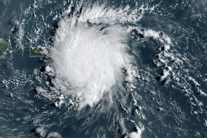 This satellite image obtained from NOAA/RAMMB, shows Tropical Storm Dorian as it approaches Puerto Rico in the Caribbean at 11:40 UTC on August 28, 2019