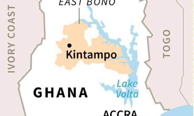 Map locating fatal bus crash in Kintampo, Ghana