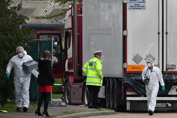 The dozens of corpses were found in a refrigerated truck container at an industrial park in Grays, east of London