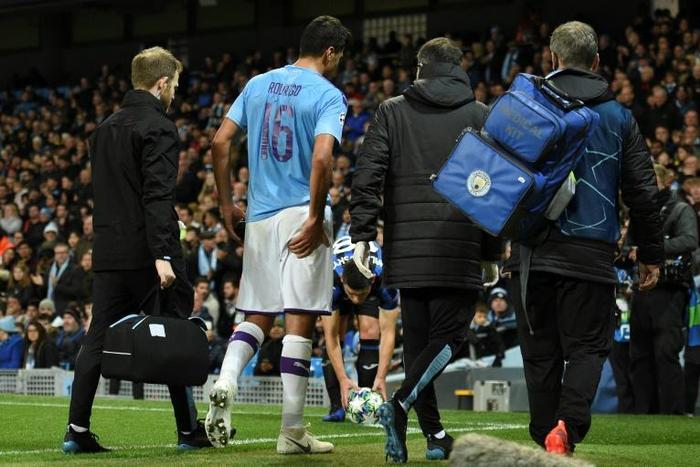 Hamstrung: Rodri (second left) has added to Manchester City's lengthy injury list
