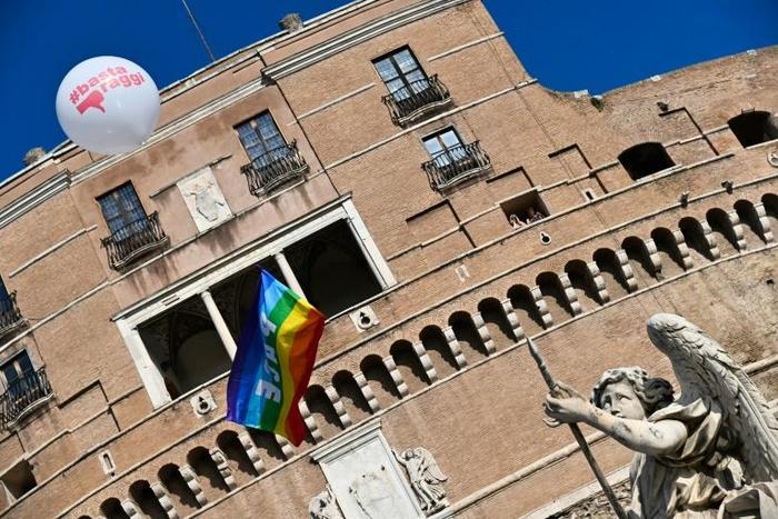 Protesters released balloons bearing the slogan "Raggi no more" to slam the record of Rome's first female mayor Virginia Raggi of the M5S Five Star movement