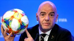 FIFA President Gianni Infantino addresses the media after a key meeting of football's world governing body in Miami