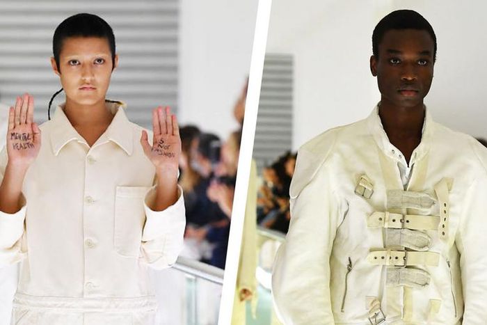 Model Stages at Protest Gucci Runway Show
